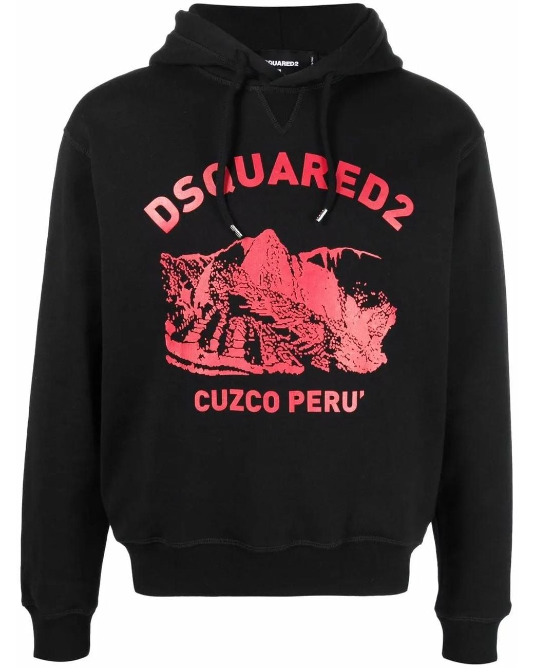 DSquared² Black Logo-Print Cotton Hoodie for men