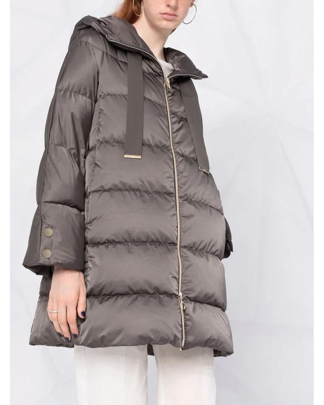 Herno Gray Long Puffer Coat With Buttons