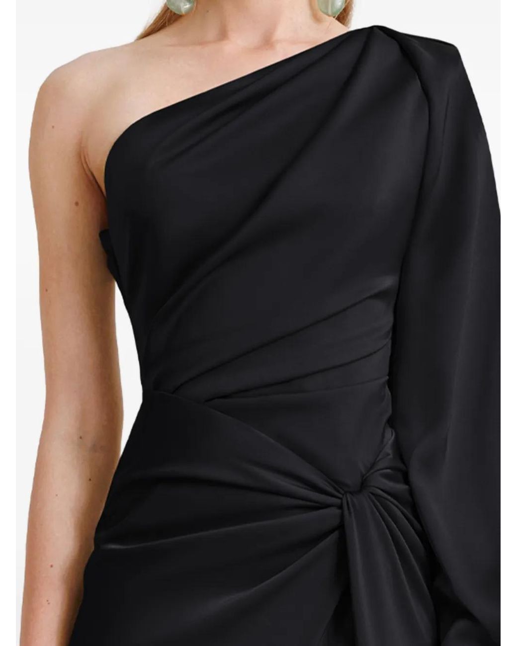 Gemy Maalouf Black One-Shoulder Draped Maxi Dress