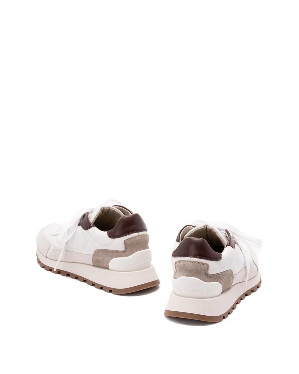 Brunello Cucinelli White Low-Top Leather Sneakers With Monili Detail