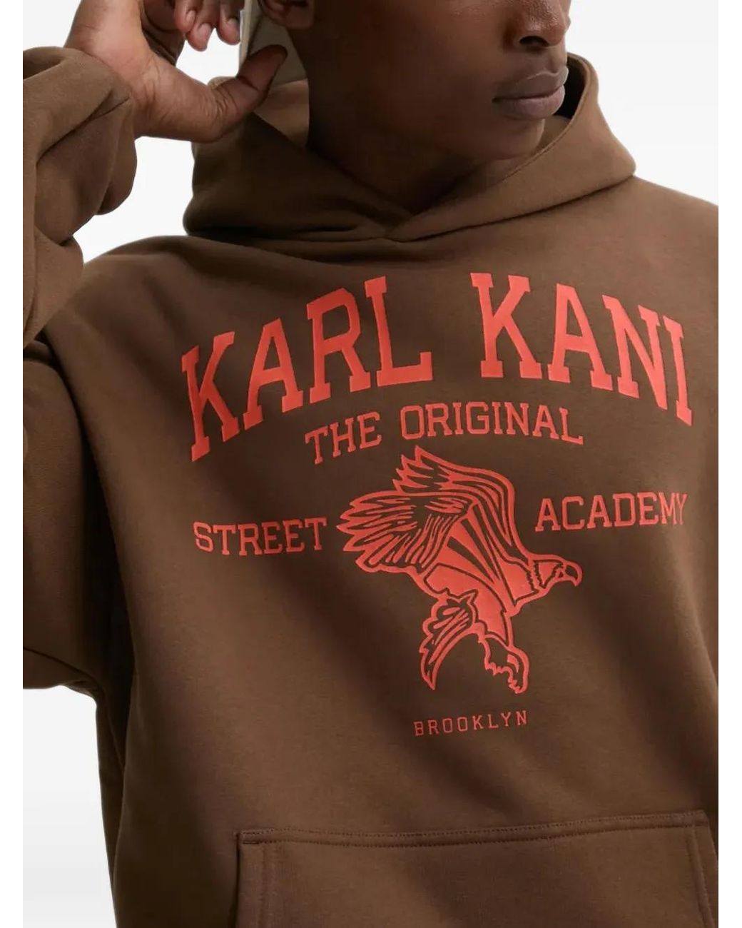 Karlkani Brown Graphic Hooded Hoodie for men