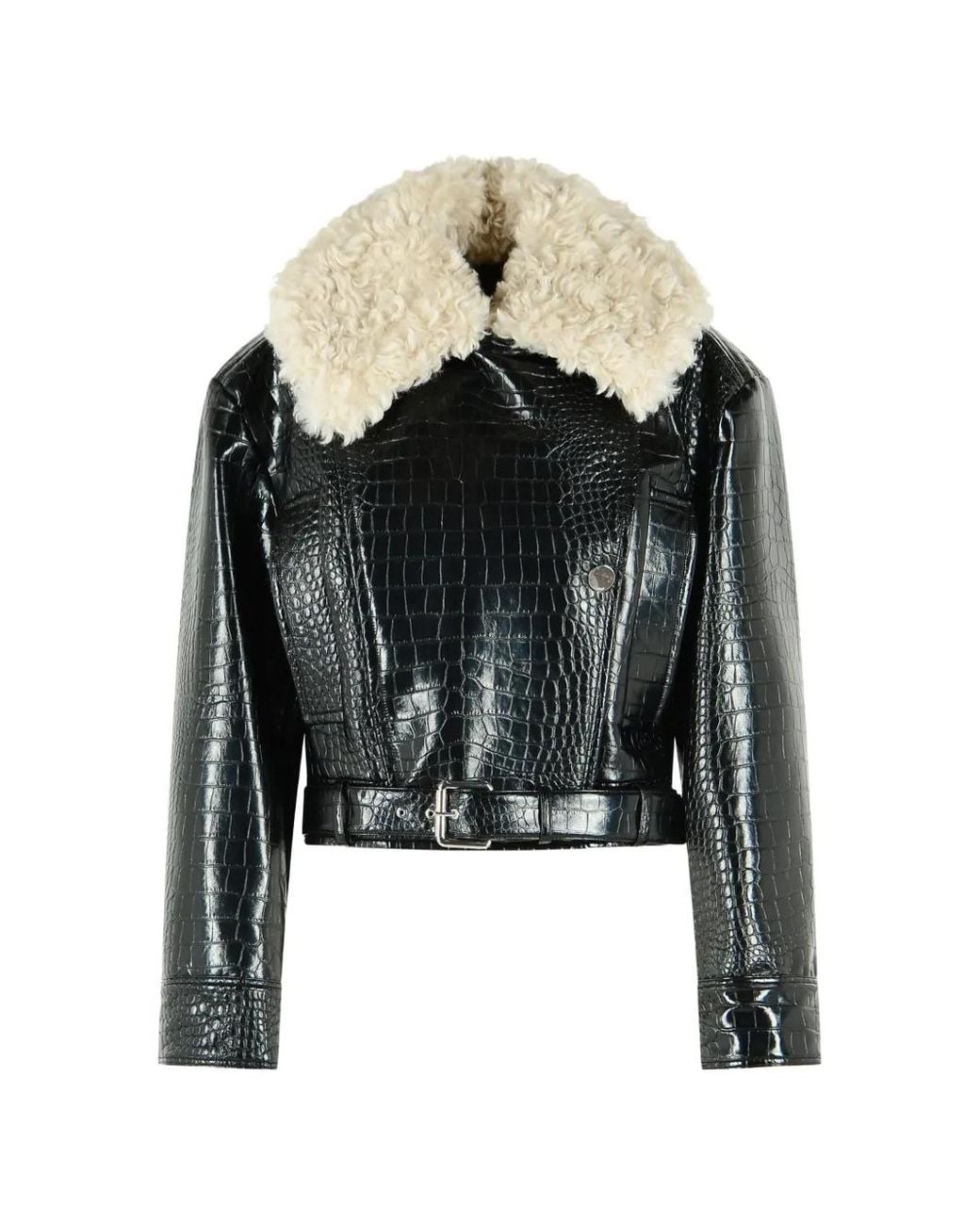 Sportmax Black Crocodile-Effect Biker Jacket