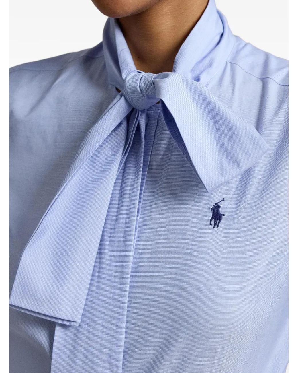 Polo Ralph Lauren Blue Slim Fit Cotton Tie-Neck Shirt