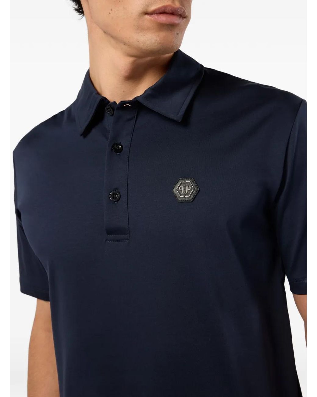 Philipp Plein Blue Hexagon-Logo Polo Shirt for men
