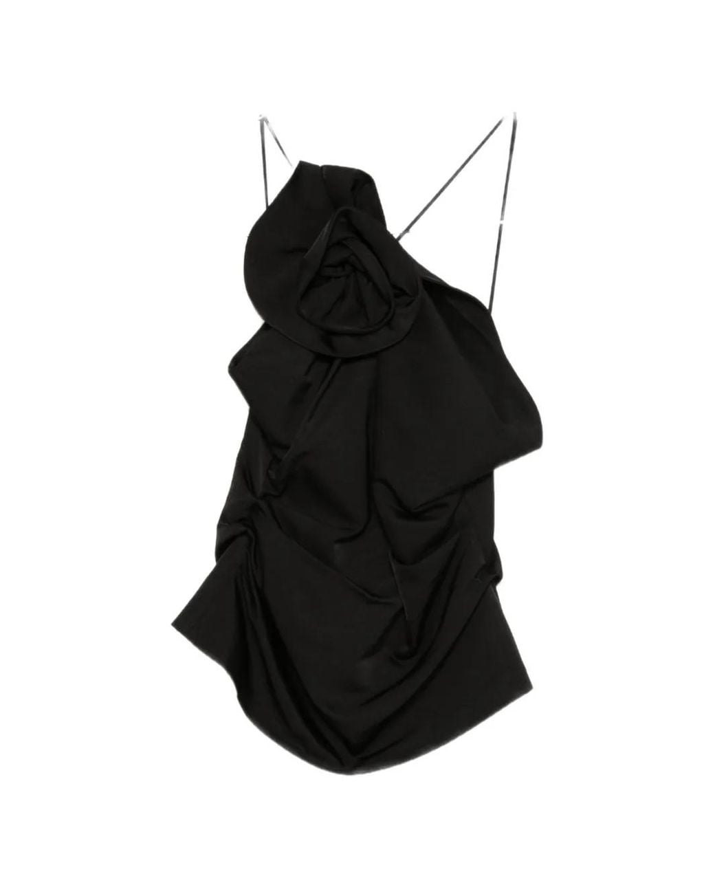 Magda Butrym Black Floral-Appliqué Ruched Top