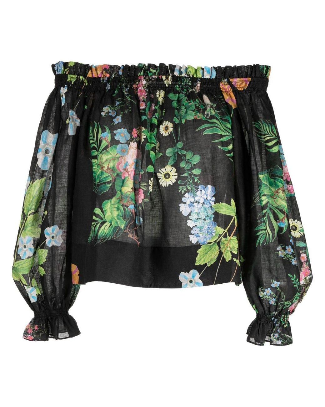 Cynthia Rowley Floral-print Off-shoulder Blouse in Green | Lyst