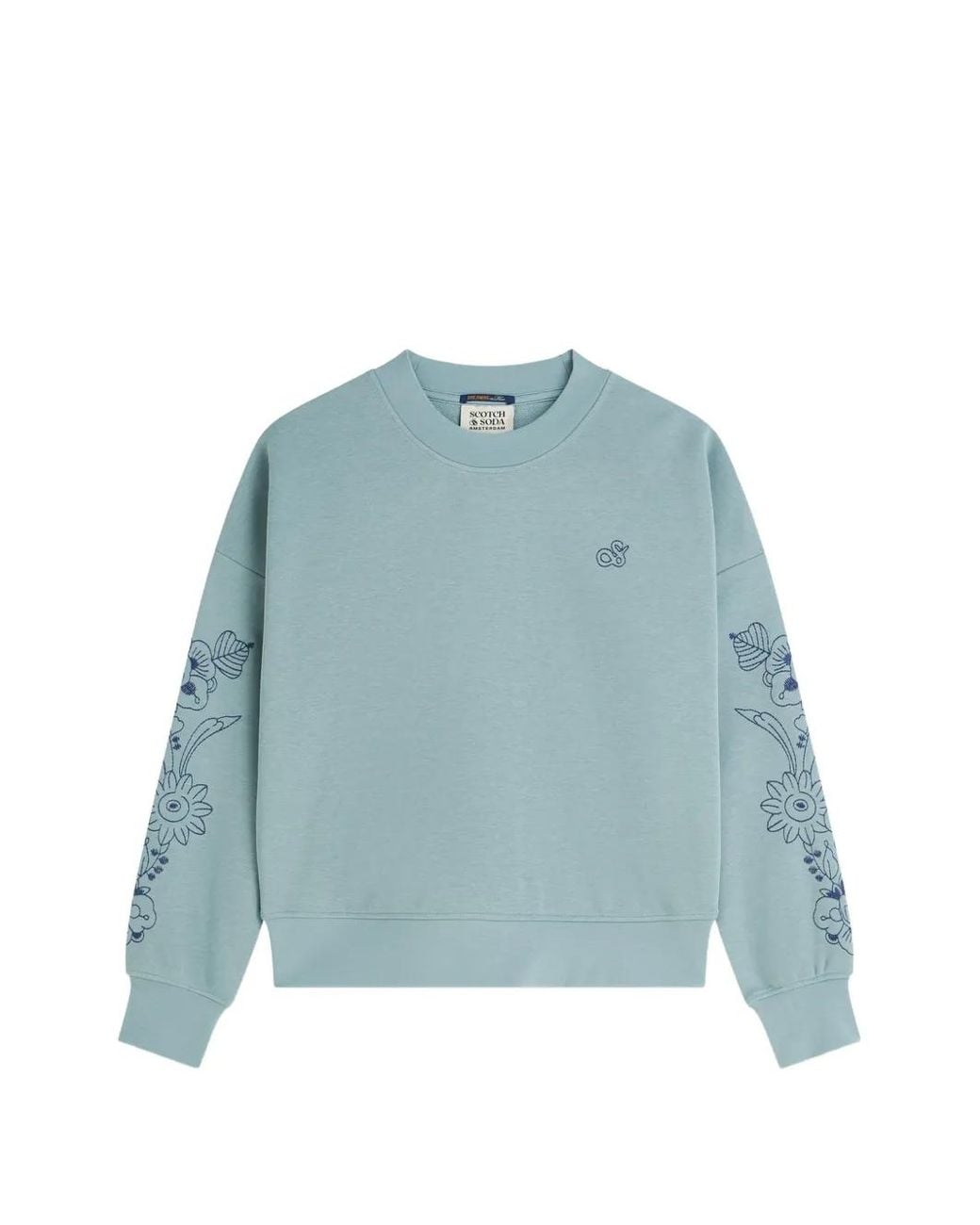 Scotch & Soda Blue Floral-Embroidered Sweatshirt