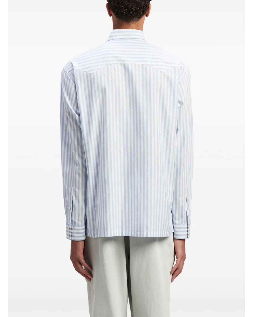 Palm Angels Blue And Striped Sleeve Shirt for men