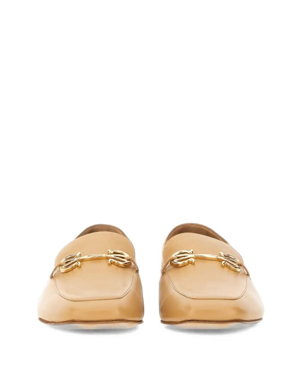 Ferragamo Natural Gancini Plaque Leather Loafers