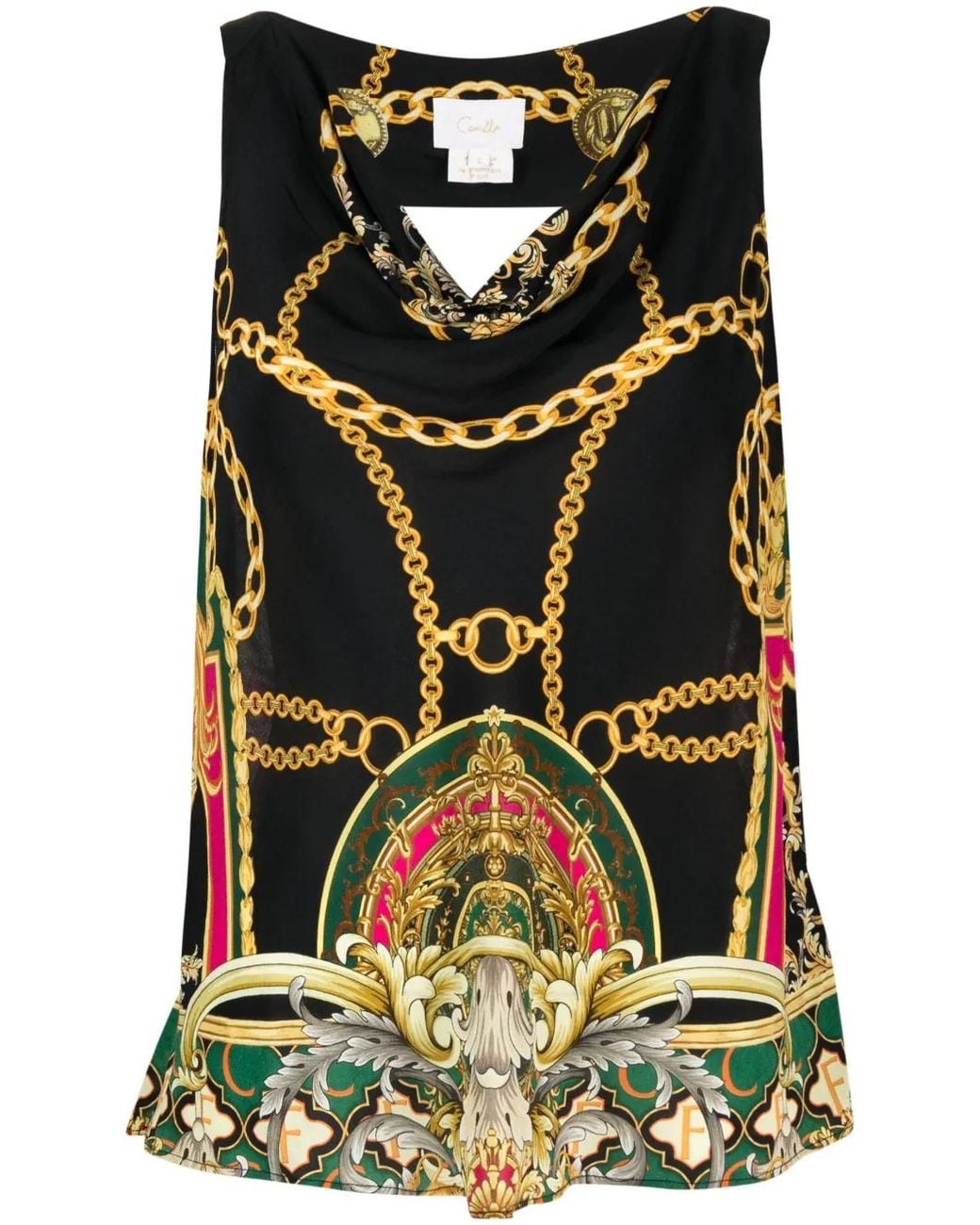 Camilla Black Graphic-Print Silk Top