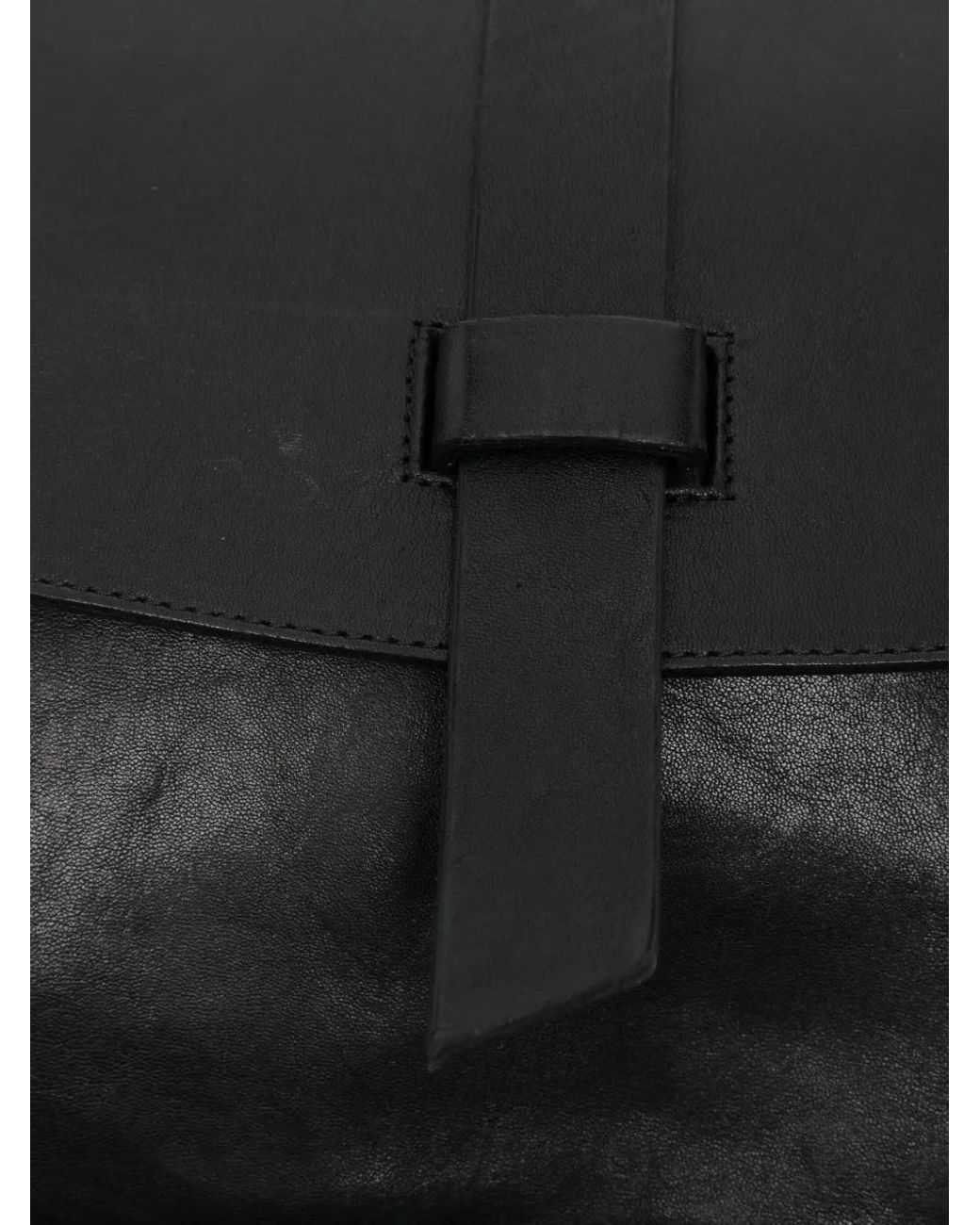 SOMMET Black Leather Flap-Closure Shoulder Bag