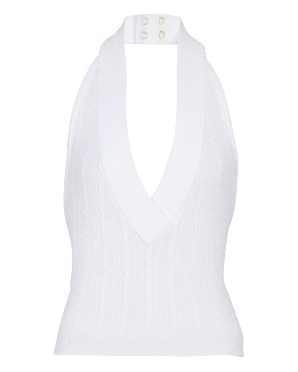 Balmain White Cable-Knit Halterneck Top