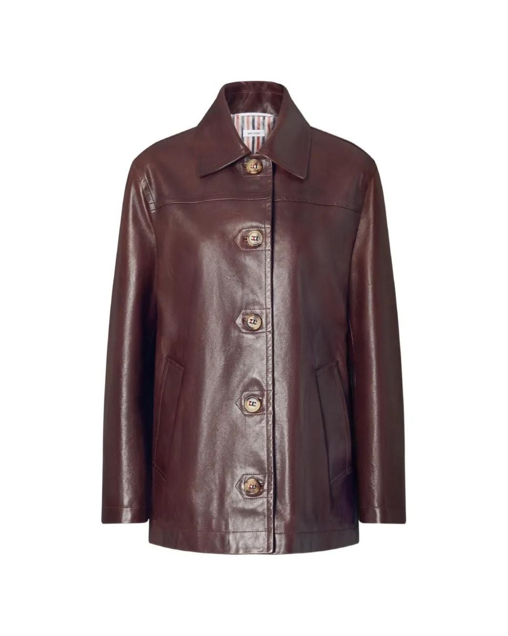 Thom Browne Dockside Leren Jas in het Brown