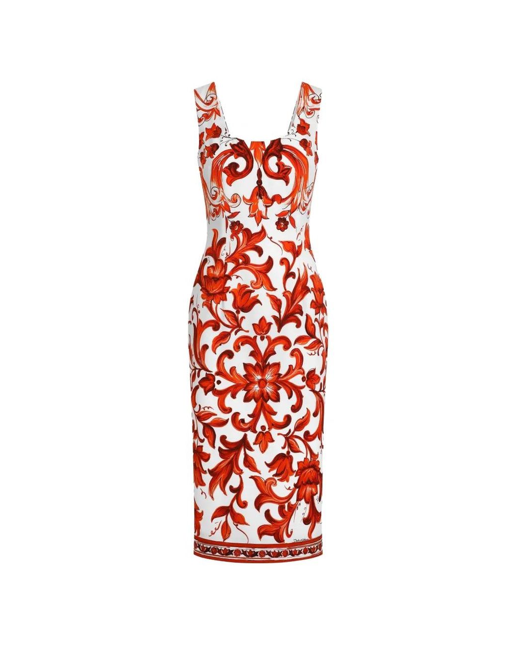 Dolce & Gabbana White Majolica-Print Charmeuse Dress