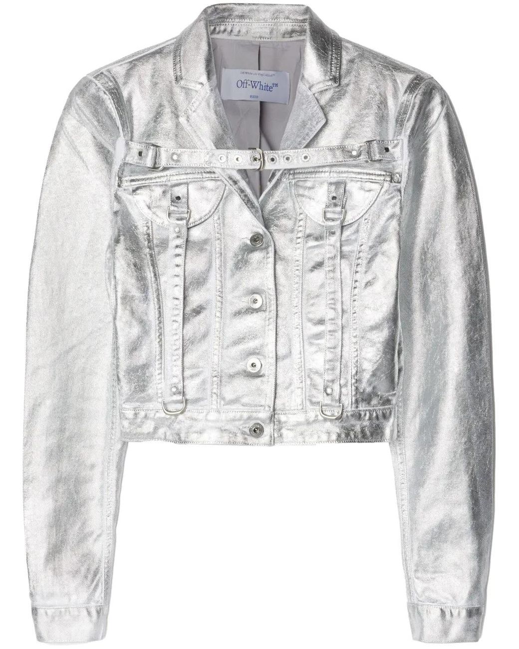 Off-White c/o Virgil Abloh Gray Laminated Metallic Cropped Jacket