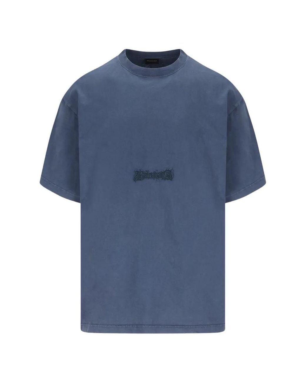 Balenciaga Blue Logo-Embroidery T-Shirt for men
