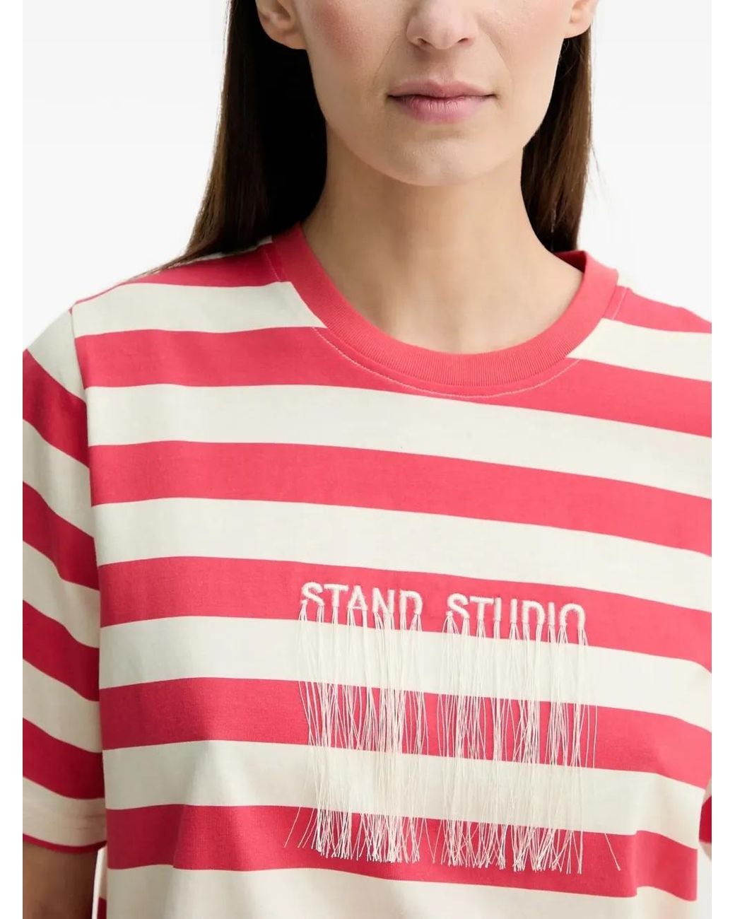 Stand Studio Gestreept T-Shirt in het Red