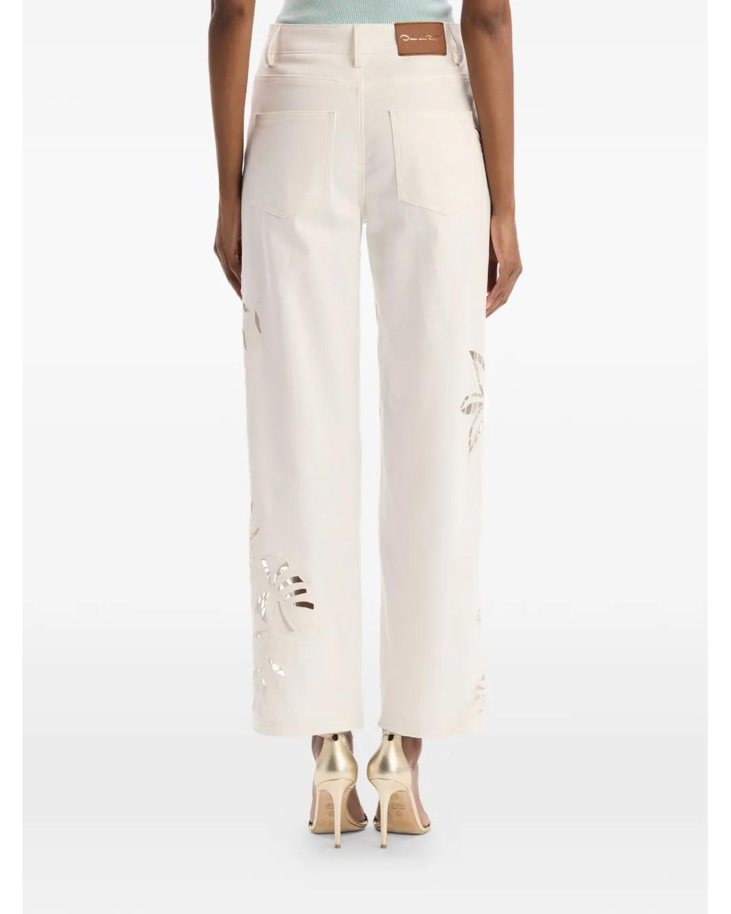 Oscar de la Renta White Pantalon En Jean À Taille Haute