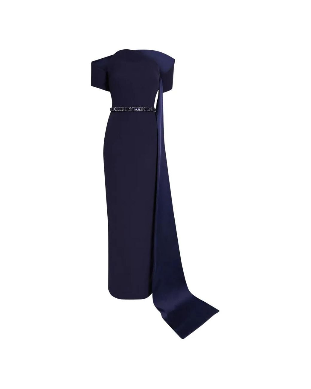 Safiyaa Blue Giorgia Asymmetric Sash-Detail Maxi Dress