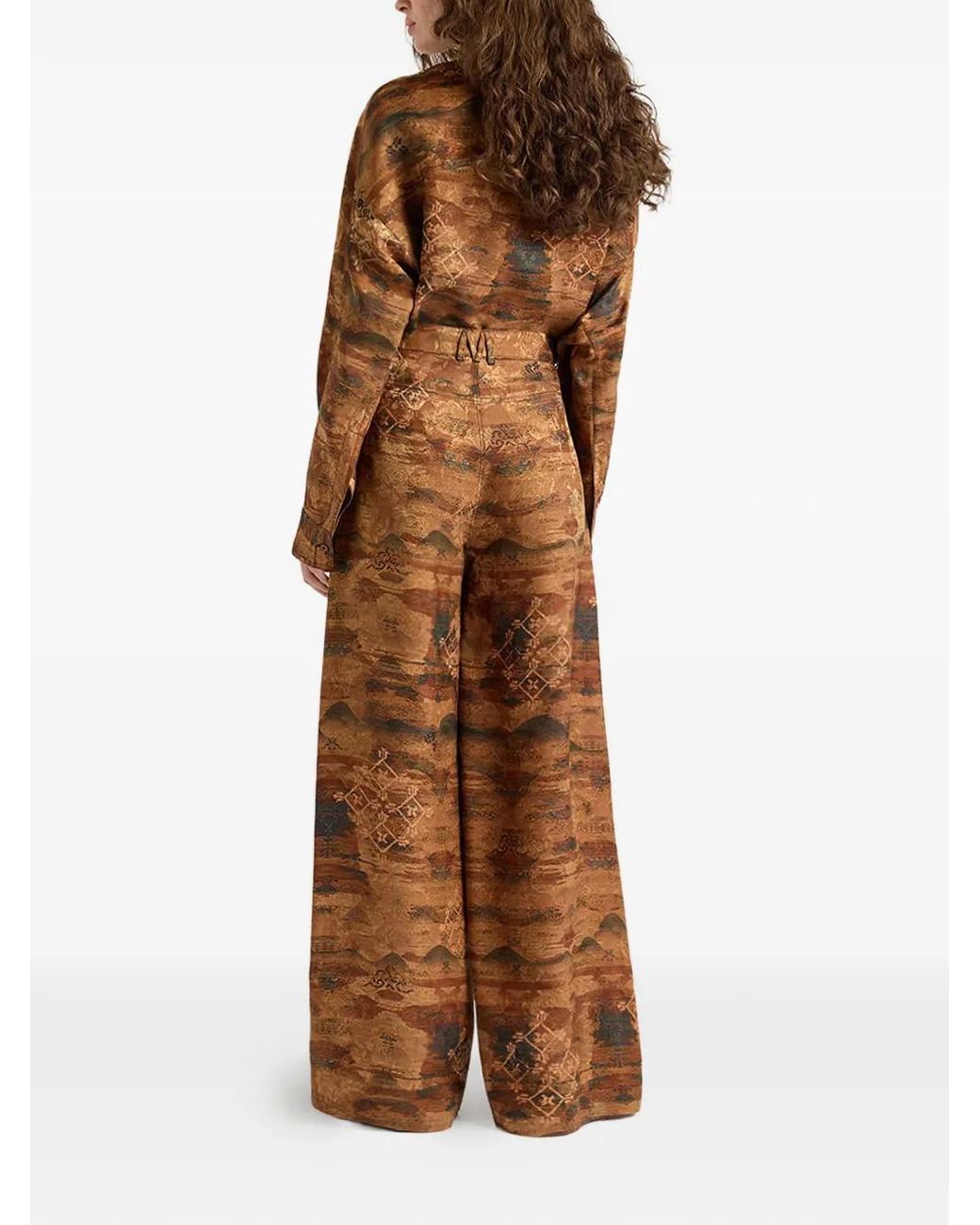 Momoní Brown Aguila Printed Jacquard Flared Trousers