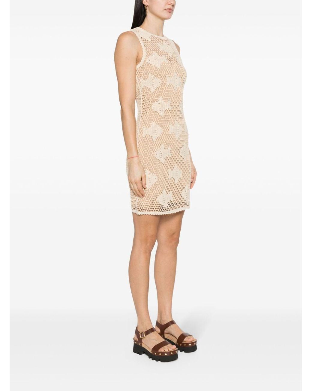 Sandro Fish-Motif Crochet-Knit Dress in Natural | Lyst
