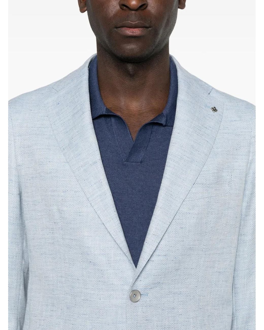 Tagliatore Blue Logo-Pin Blazer for men