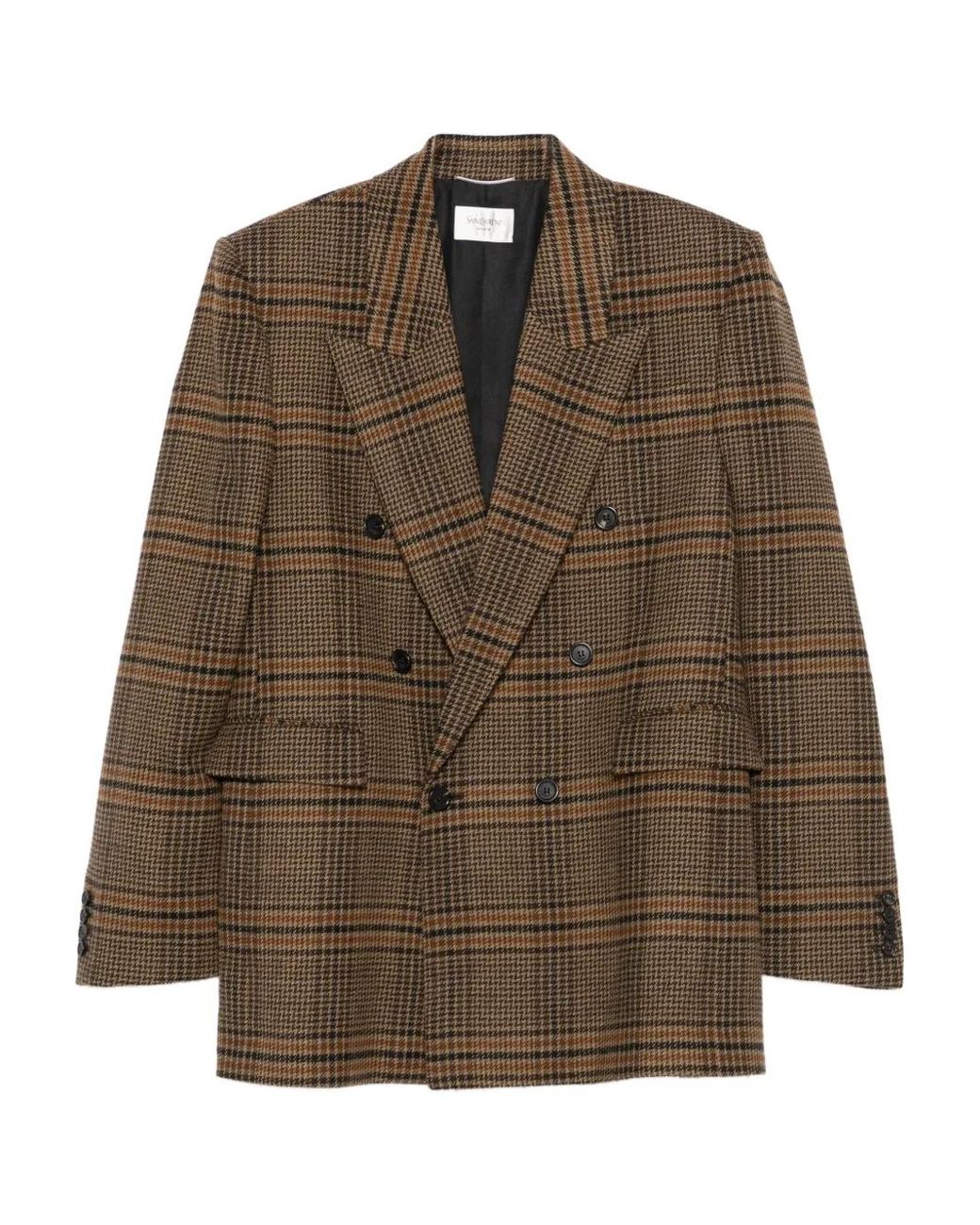 Saint Laurent Brown Double-Breasted Checked Blazer for men