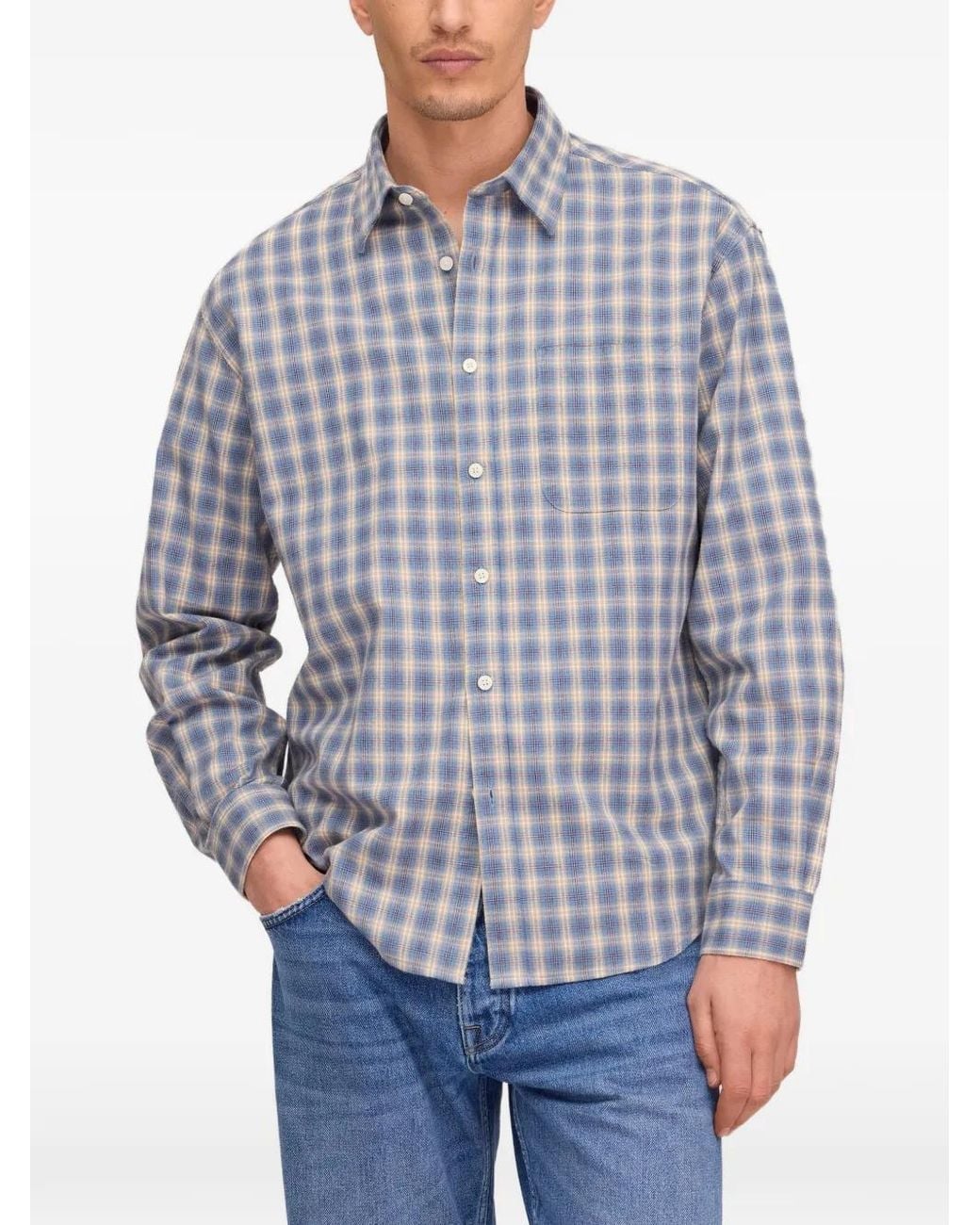 NN07 Blue Brushed Check Shirt for men