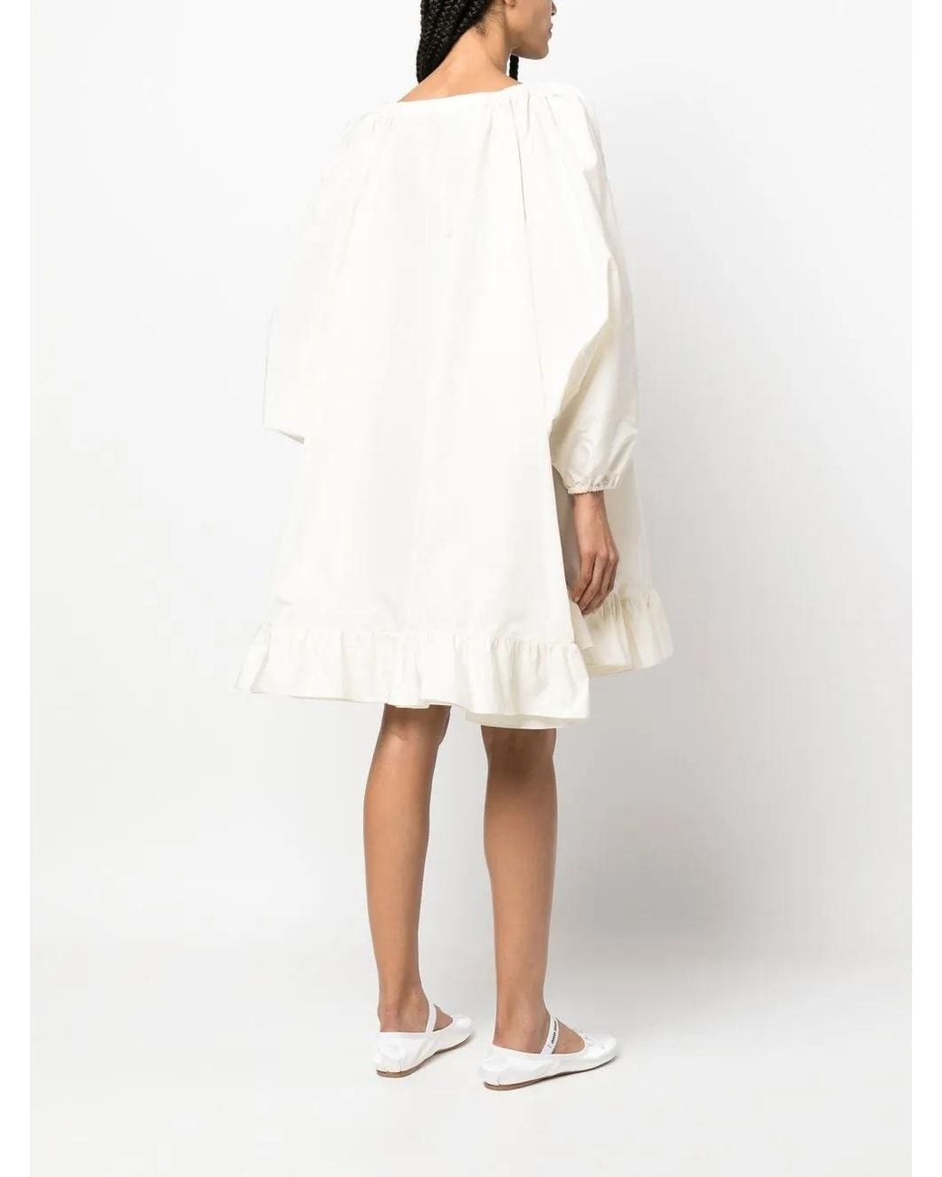 Patou White Tie-Neck Ruffled Minidress