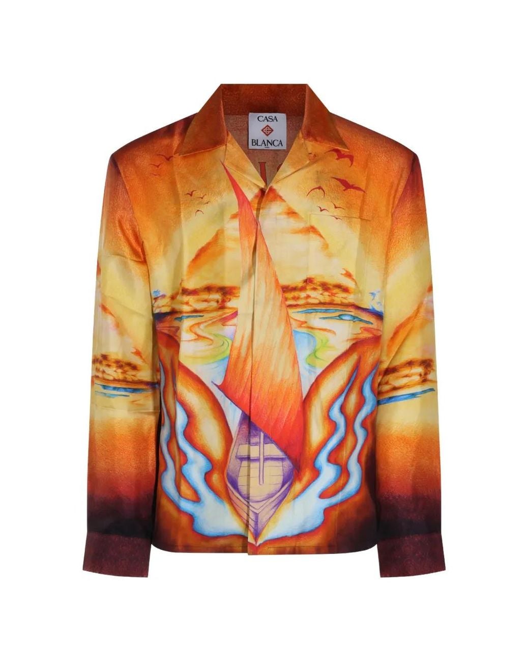Casablanca Orange Graphic-Print Silk Shirt for men