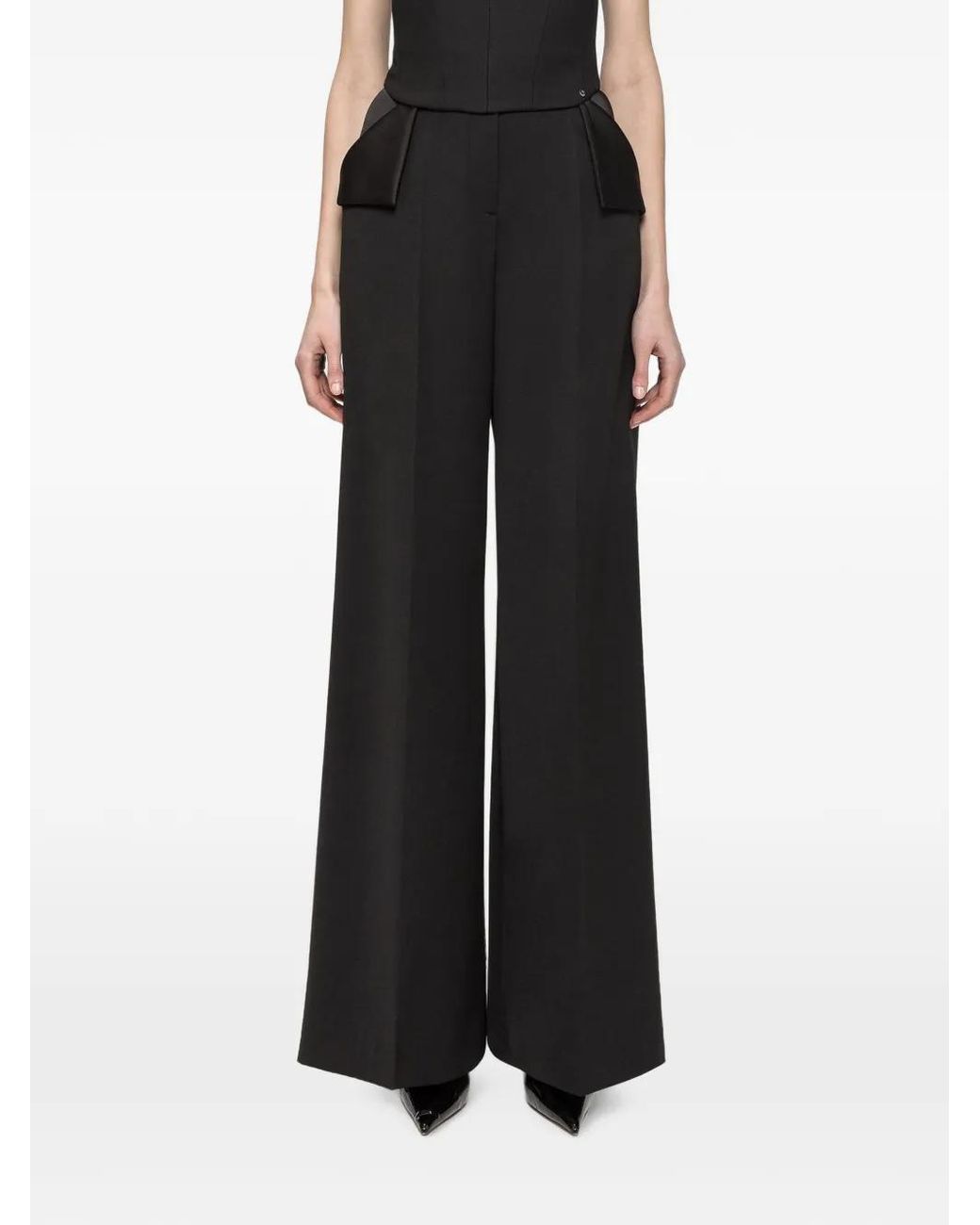 Nissa Black Wide-Leg Wool Pants