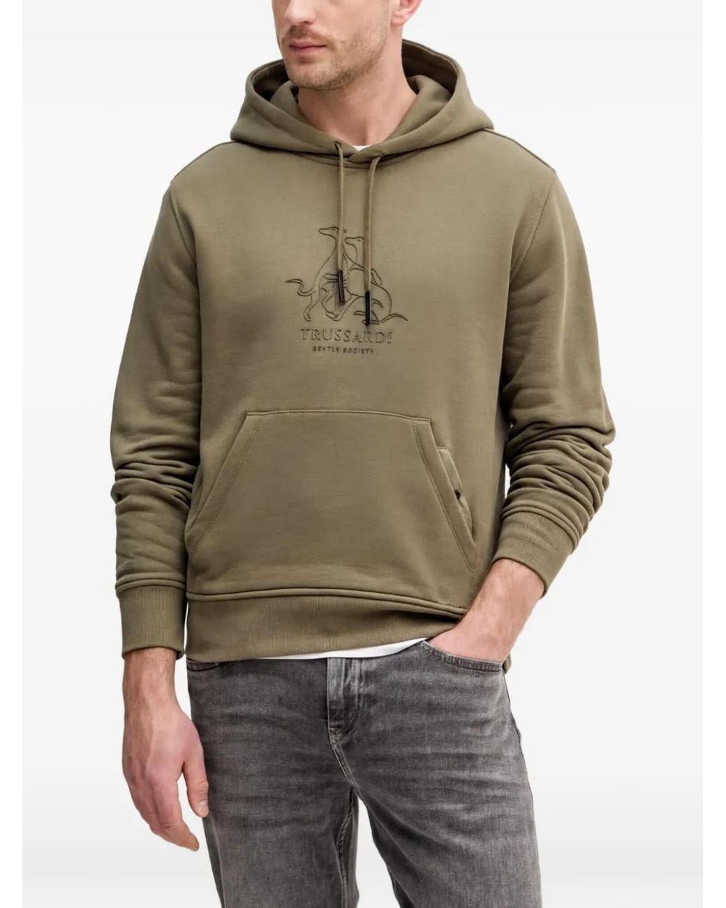 Trussardi Green Graphic Hooded Sweatshirt for men