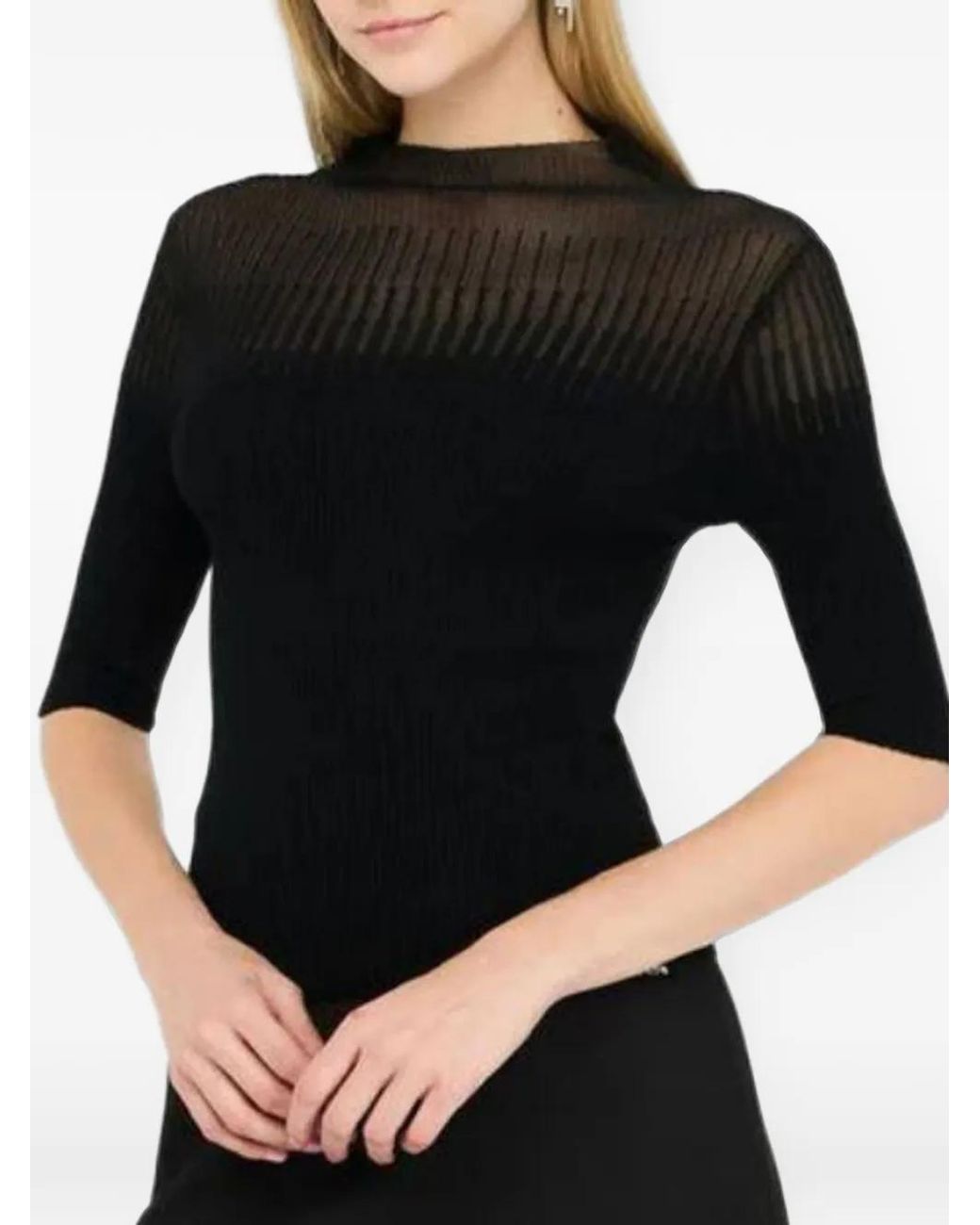 Liu Jo Black Sheer-Panel Ribbed Sweater