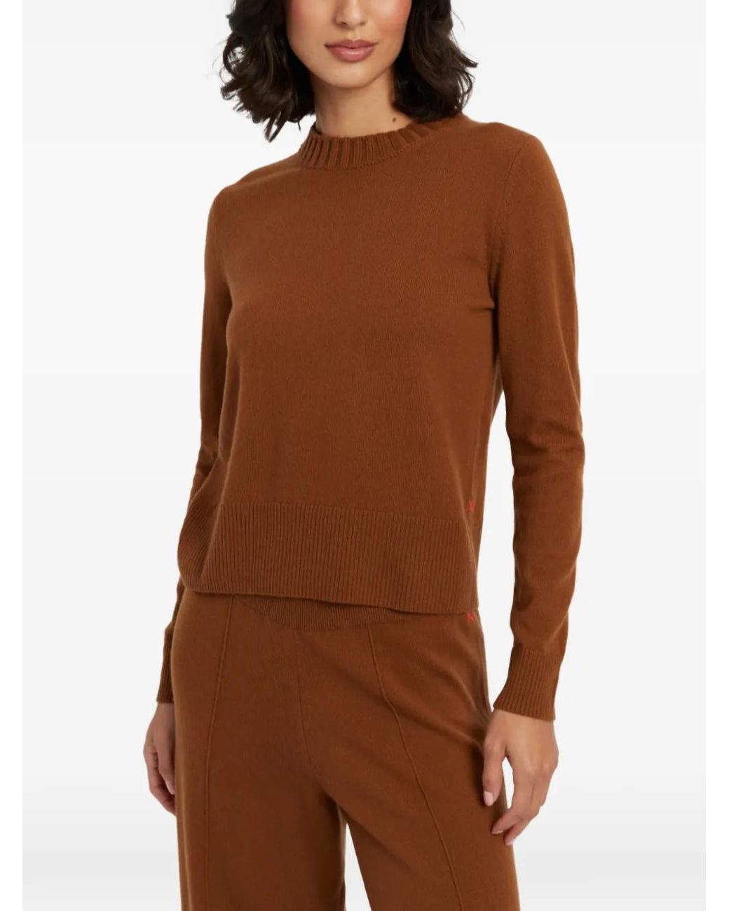 Chinti & Parker Brown Cropped Ribbed-Trim Sweater