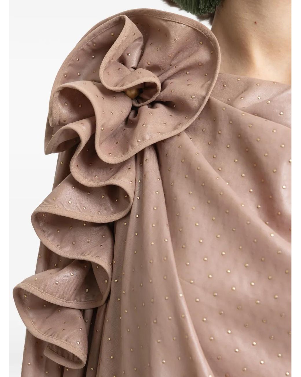 Gemy Maalouf Natural Draped Floral Embellishment Maxi Kaftan