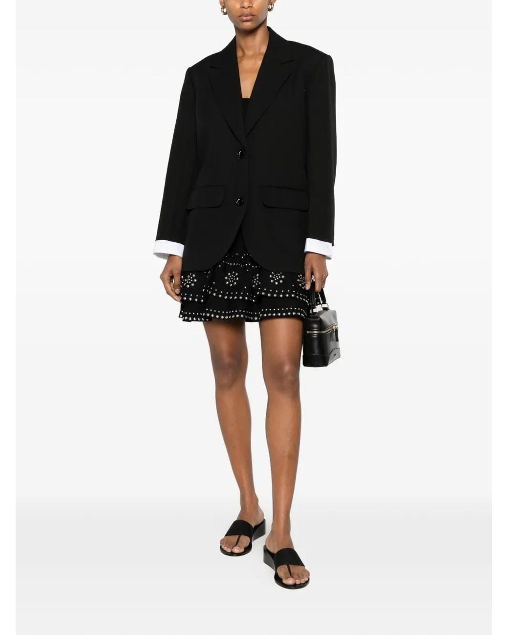 Sandro Black Mixed-Material Satin Jacket
