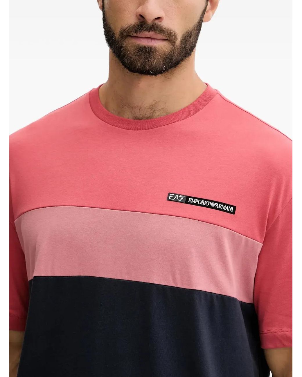 EA7 Pink Colour-Block Logo-Patch T-Shirt for men