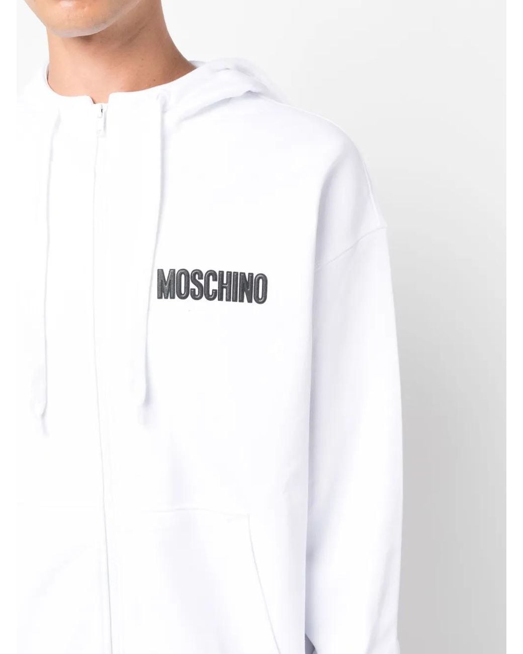 Moschino White Teddy-Print Cotton Hoodie for men