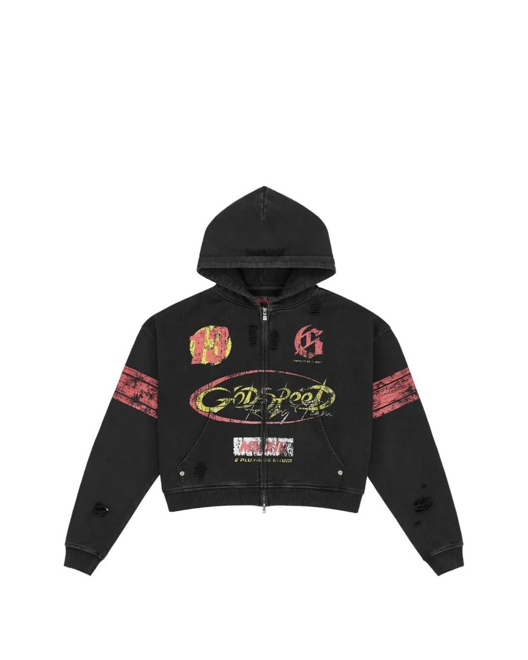 Godspeed Black Zipped Distressed Hoodie for men