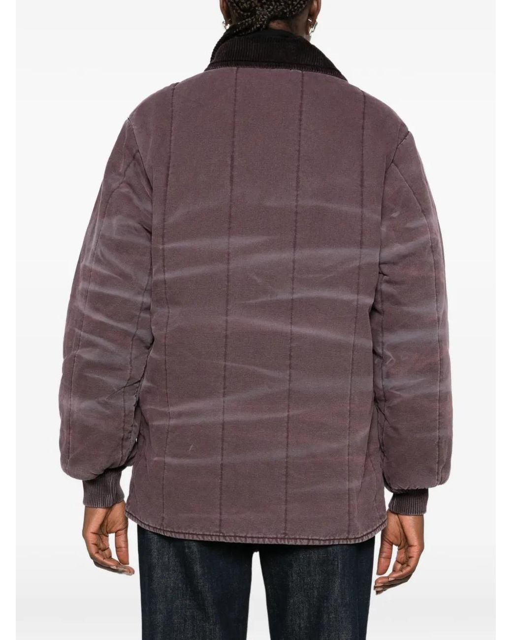6397 Brown Quilted-Canvas Corduroy-Collar Jacket