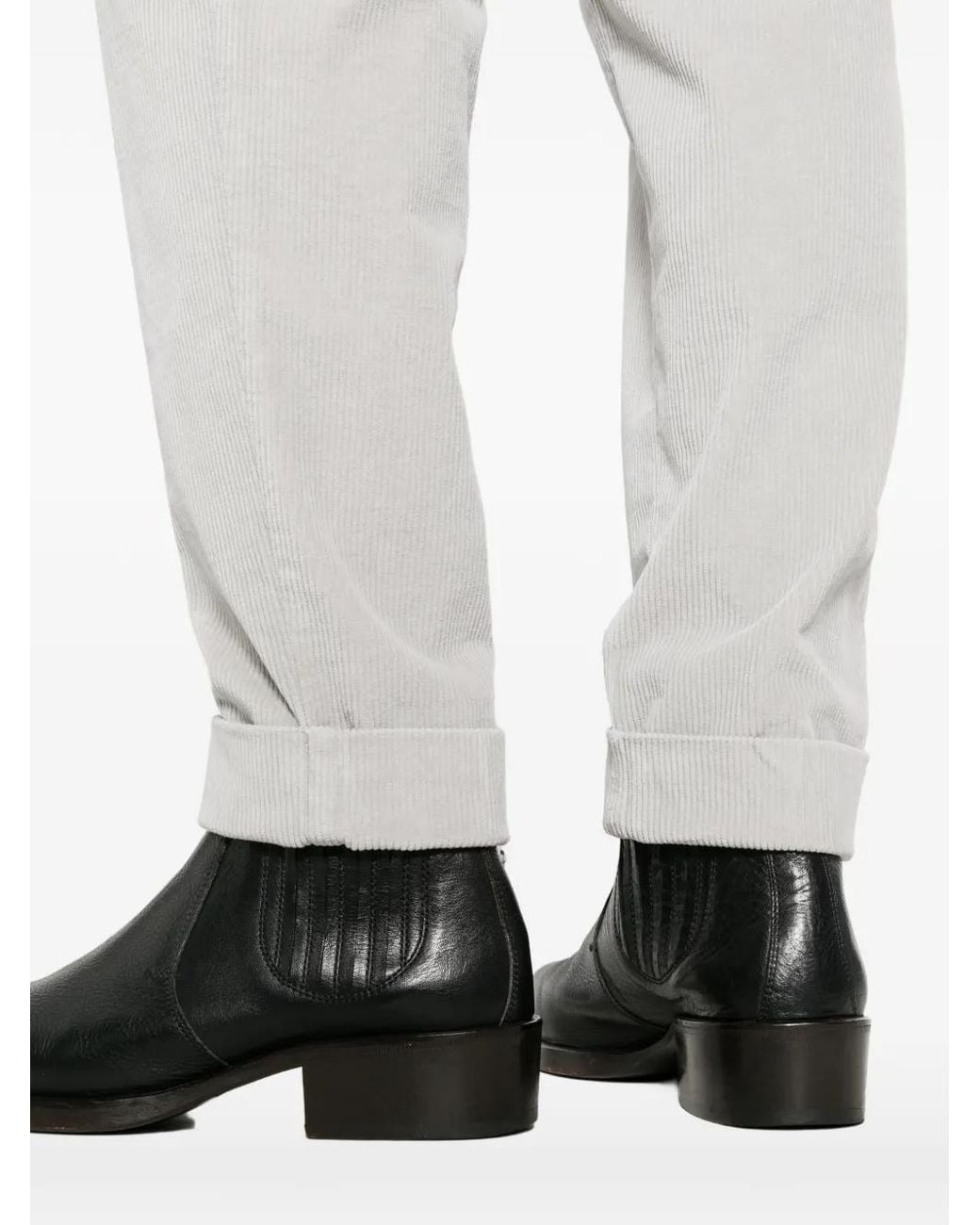 Berwich White Pleated Corduroy Trousers for men