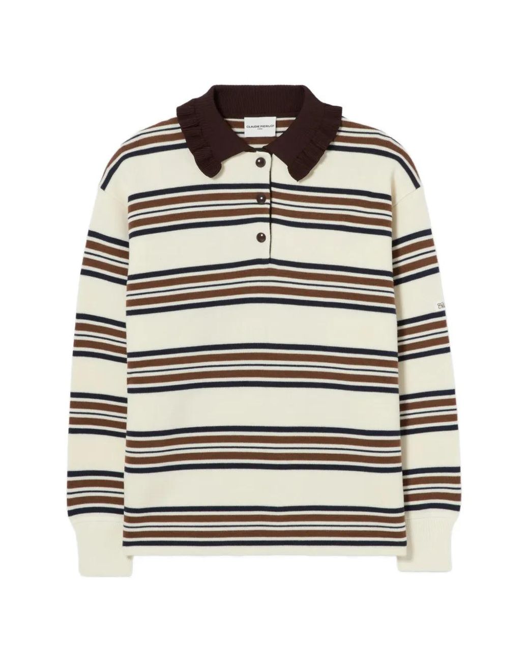 Claudie Pierlot Multicolor Polo Rayé À Col Volanté