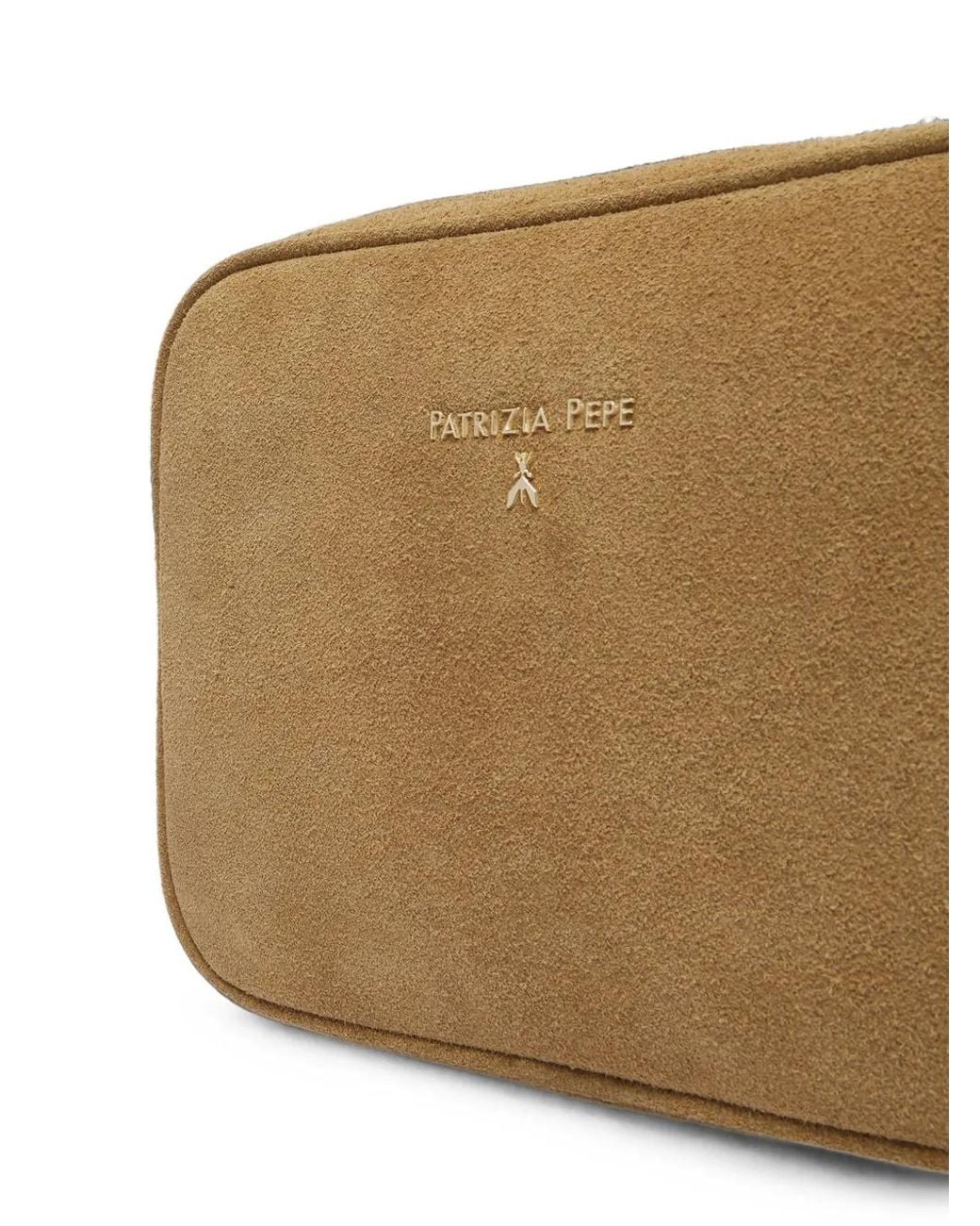 Patrizia Pepe Brown Logo-Plaque Calf Suede Shoulder Bag
