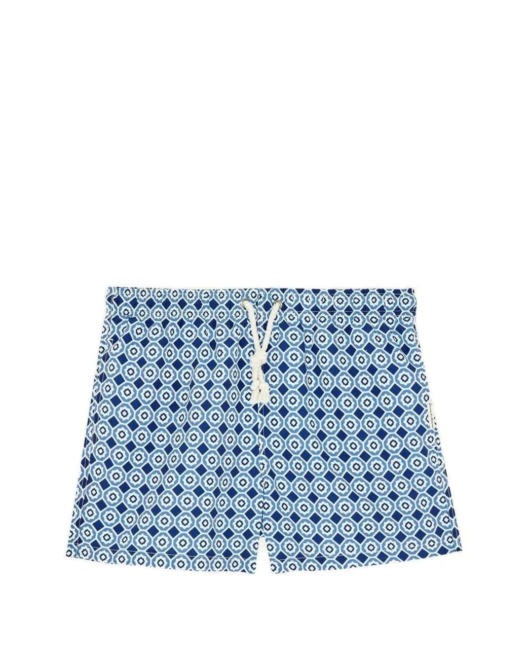 GASSA D'AMANTE Blue Geometric-Print Drawstring Swim Shorts for men