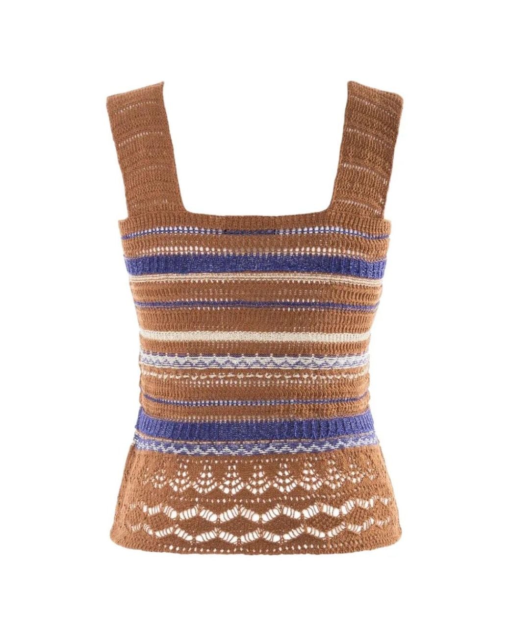 Nenette Brown Crochet-Knit Peplum Top