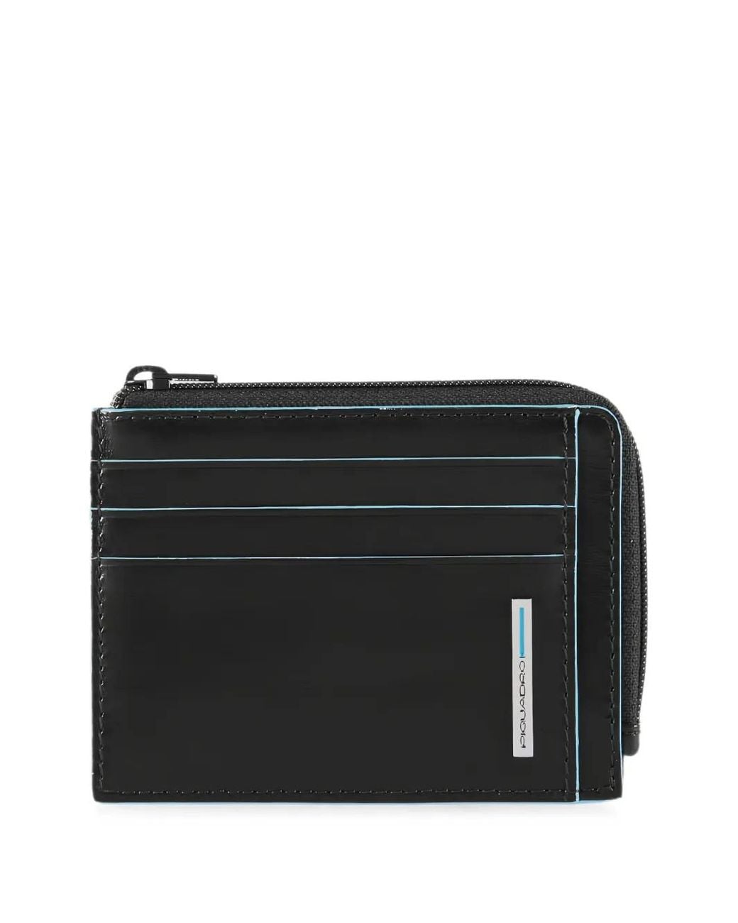 Piquadro Black Logo-Plaque Zip-Around Cardholder for men