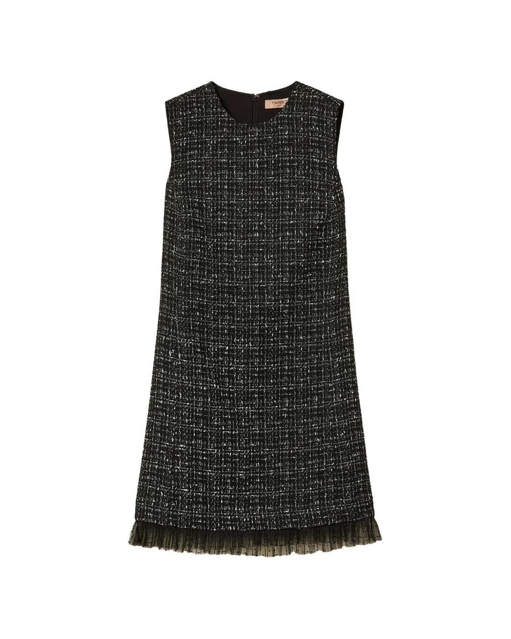 Twinset Black Short Bouclé And Plumetis Tulle Dress