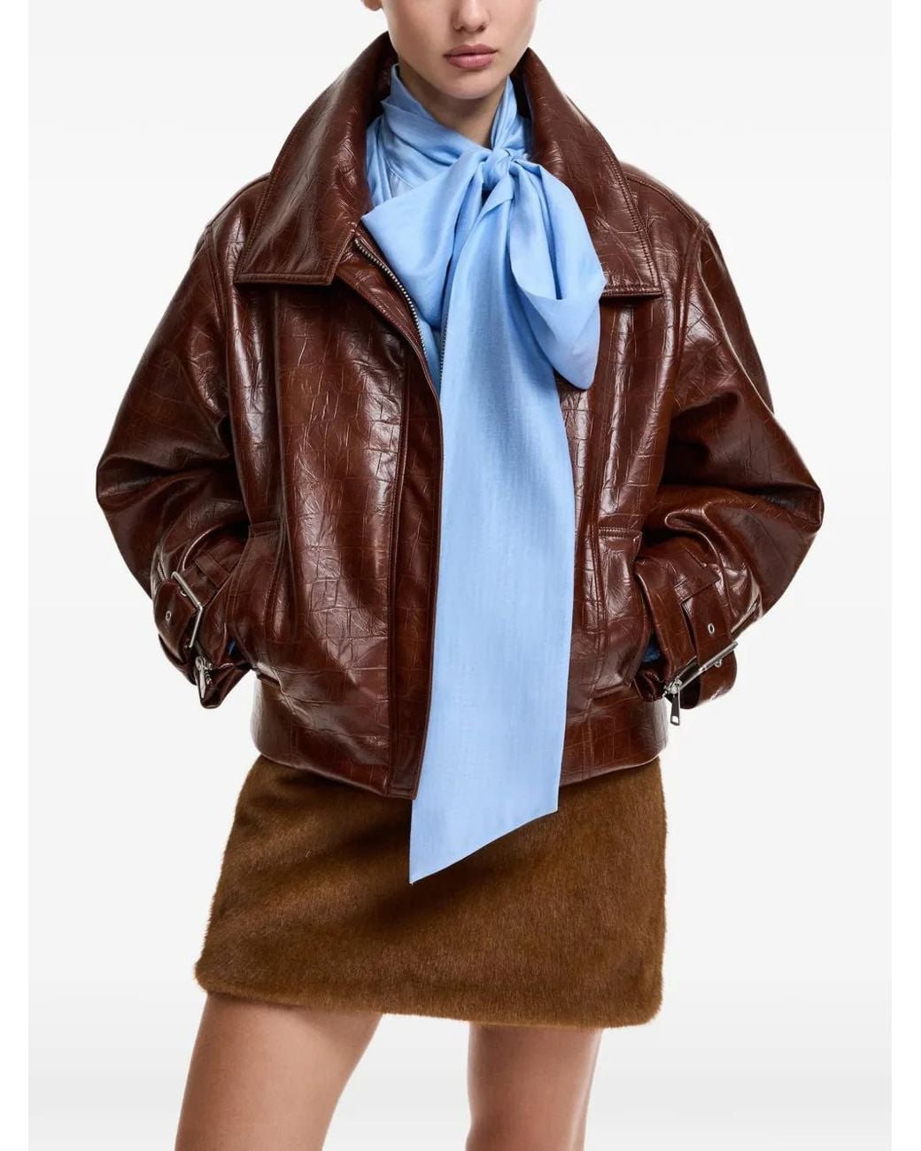 Essentiel Antwerp Brown Kabuki Croc-Effect Jacket