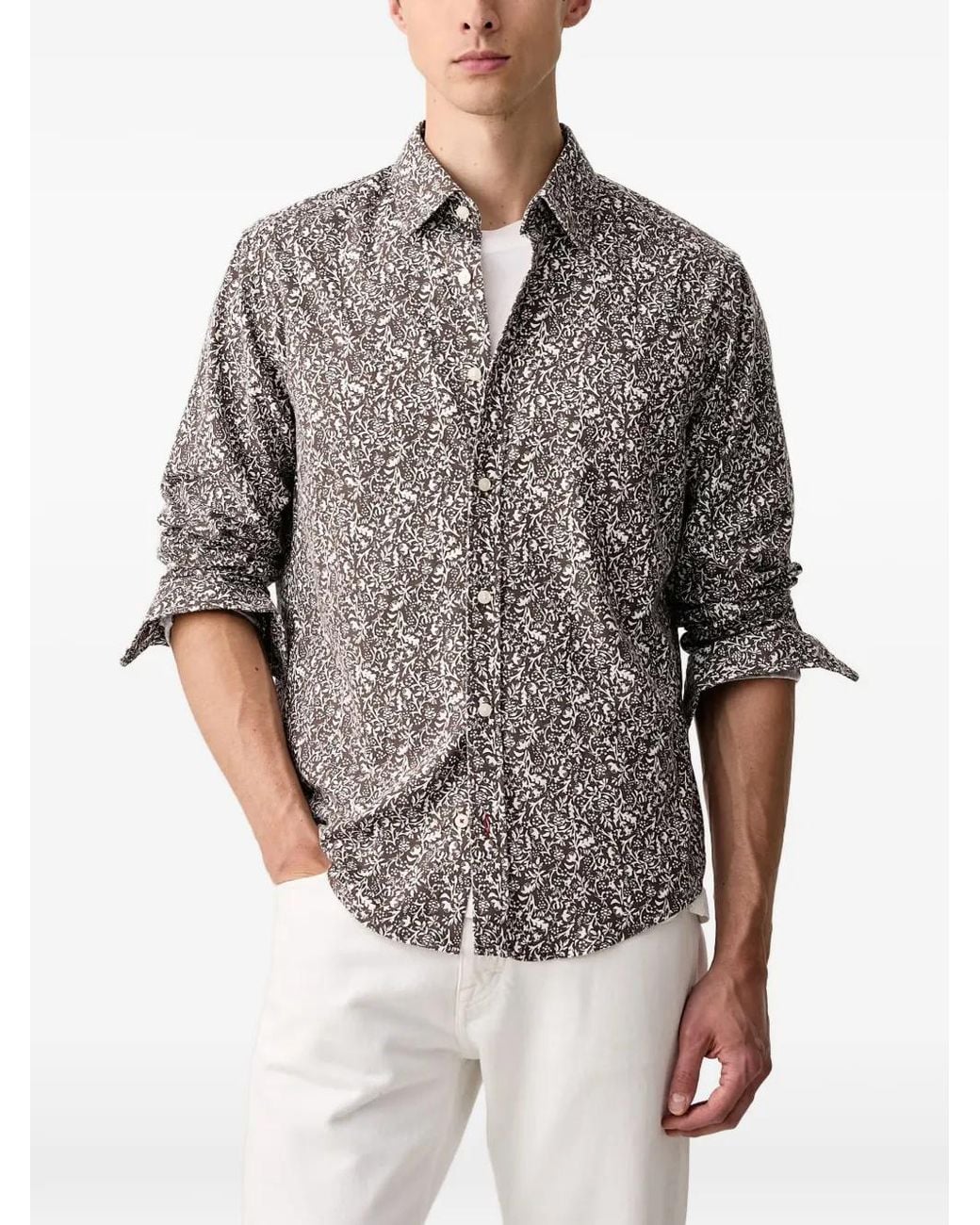 Joop! Gray Floral-Print Long-Sleeved Shirt for men