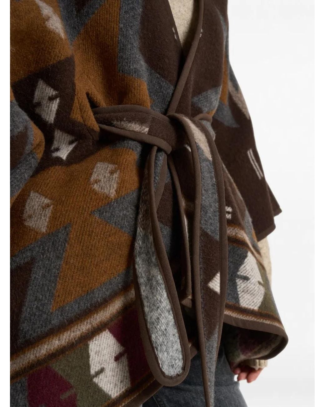 Bazar Deluxe Black Geometric-Pattern Belted Cape